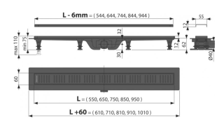 Душевой лоток AlcaPlast с порогами для перфорированной решетки 85см черный матовый APZ10BLACK-850M