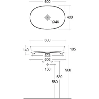 Раковина Kludi Resa O 58CW2039 60 см чёрный матовый