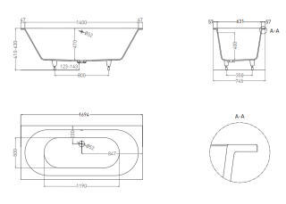 Ванна из искусственного камня Salini Ornella Axis S-Sense 103413GRF 170x75см RAL полностью