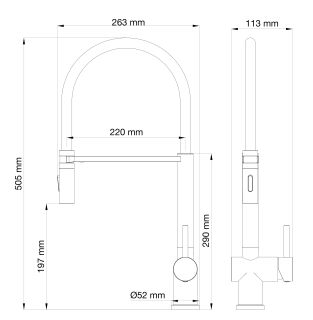 Смеситель для кухни Wonzon & Woghand WW-88438003-MB с гибким изливом чёрный матовый