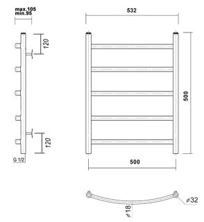Полотенцесушитель водяной Domoterm Калипсо П5 500x500 чёрный