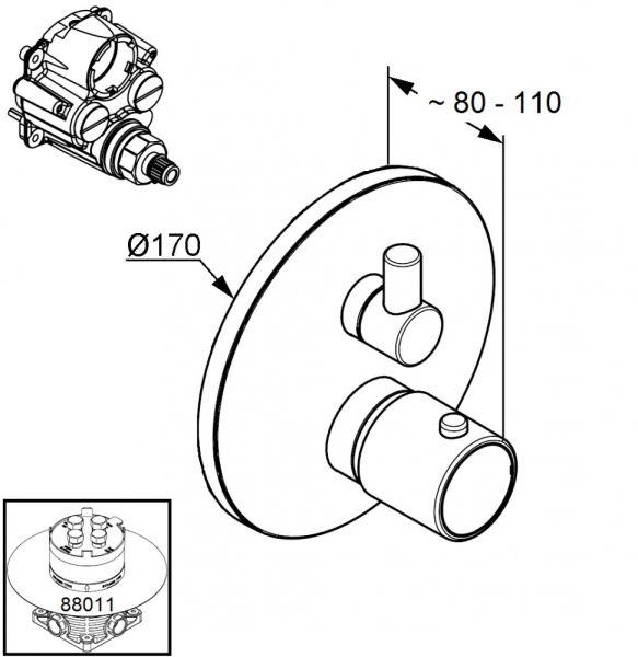 Встраиваемый смеситель для ванны и душа Kludi Zenta с термостатом хром 388300545