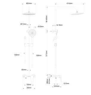 Душевая стойка Wonzon & Woghand WW-A30874-CR хром