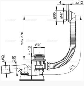 Слив-перелив для ванны AlcaPlast клик-клак 57см хромированный пластик A505CRM