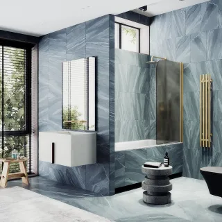 Шторка на ванну MaybahGlass MGV-602-3 40см золото