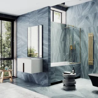 Шторка на ванну MaybahGlass MGV-126-3у 44см золото