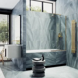 Шторка на ванну MaybahGlass MGV-126-3у 44см золото