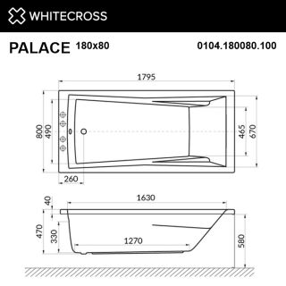 Гидромассажная ванна WHITECROSS Palace 0104.180080.100.ULTRA.GL 180x80 см Ultra золото
