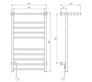 Полотенцесушитель электрический Domoterm Аврора DMT 109-Т5 П10 50x90 EK L с полкой хром