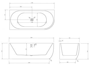 Акриловая ванна ABBER с гидромассажем 170x75см левая AB9315 E L