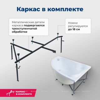 Акриловая ванна Aquanet Mayorca 310246 150x100 см правая с каркасом и фронтальной панелью