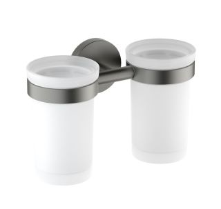 Стакан с держателем двойной Aquatek Европа AQ4117BGM шлифованный чёрный хром