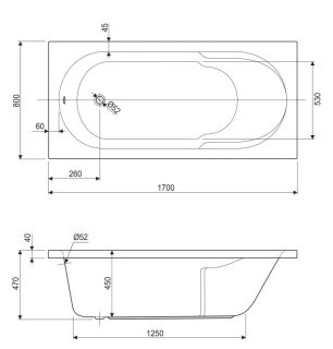 Ванна акриловая Cezares ARNO-170-80-45-W37