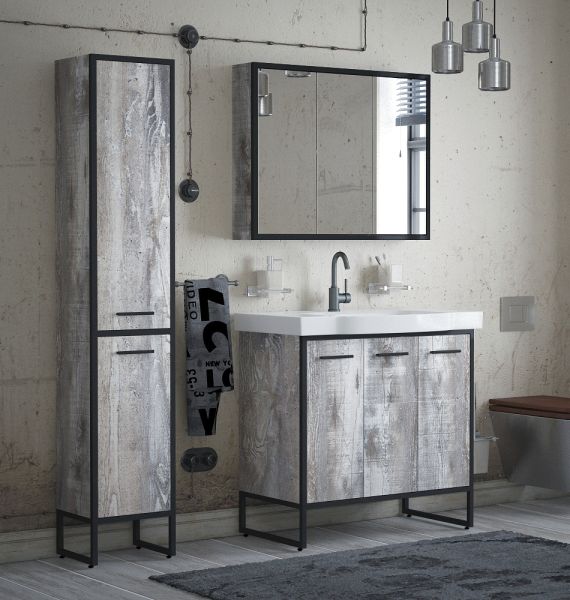 Тумба под раковину Corozo Айрон с корзиной 90см антик/чёрный SD-00000386