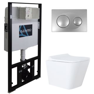 Сет AZARIO Teramo инсталляция + унитаз (квадратный) с быстросъемным сидением микролифт + клавиша смыва хром глянцевый