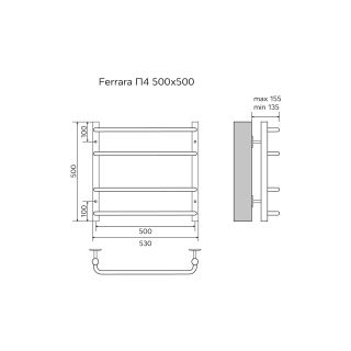 Полотенцесушитель водяной AZARIO FERRARA AZ09155 500/500 4 секций, нижнее/диагональное подключение, 1/2, хром