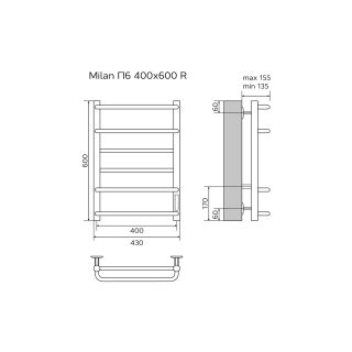 Полотенцесушитель электрический AZARIO MILAN AZ90846W 400/600 6 секций, тен справа, белый