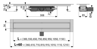 Душевой лоток AlcaPlast с решеткой под кладку плитки 115см хром APZ115-1150