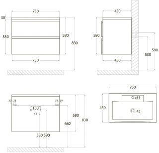 Подвесная тумба под раковину Art&Max Bianchi 75см оливковый матовый AM-Bianchi-750-2C-SO-OM
