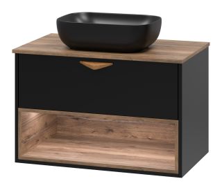 Подвесная тумба под раковину Brevita Bergen BER-07080-19-02-1Я с подсветкой 80см дуб Галифакс олово/чёрный