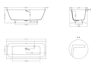 Ванна из искусственного камня Salini Orlanda Axis S-Stone 103221MRF 190x80см RAL полностью