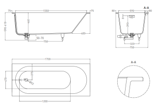Ванна из искусственного камня Salini Ornella Kit S-Sense 102411GRF 170x75см RAL полностью