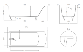 Ванна из искусственного камня Salini Cascata Kit S-Sense 104313MRH 170x75см RAL снаружи