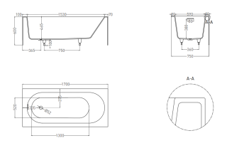Ванна из искусственного камня Salini Fabia S-Sense 102611MRF 170x75см RAL полностью