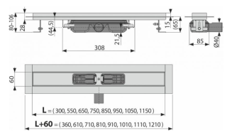 Душевой лоток AlcaPlast Professional Low для цельной решетки 105см хром APZ106-1050