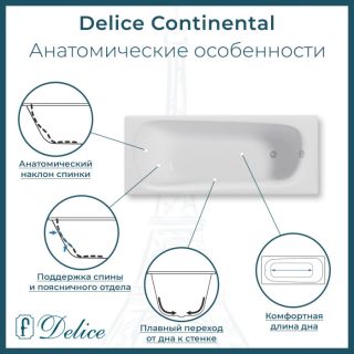 Ванна чугунная Delice Continental DLR230612R-AS 150x70 с отверстиями под ручки