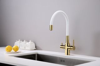 Смеситель для кухни Paulmark Salix Sa213419-Gw белый/золото