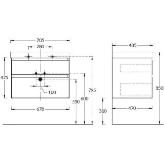 Тумба под раковину Kerama Marazzi Cubo CUB.70.2\MAL 70 см мальва матовая