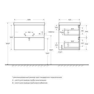 База под раковину подвесная BelBagno DUE-600-2C-SO-BL-P