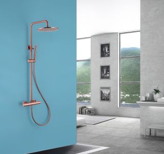 Душевая стойка ABBER Wasser Kreis AF8160RG с термостатом розовое золото