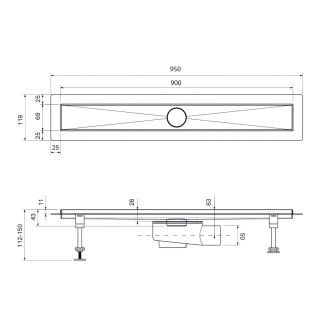 Душевой лоток Timo Drain System DS230109/03 90см с вставкой lines чёрный