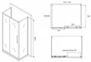 Душевой уголок ABBER Schwarzer Diamant 110x80см AG30110BH-S80B-S80B