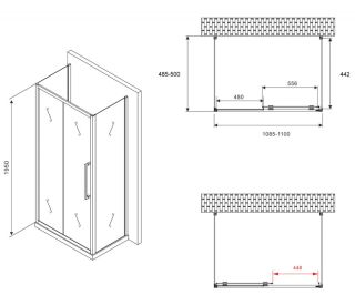 Душевой уголок ABBER Schwarzer Diamant AG30110MH-S50M-S50M 110x50см хром