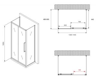 Душевой уголок ABBER Schwarzer Diamant AG30140BH-S50B-S50B 140x50см чёрный