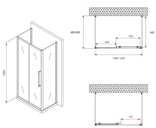 Душевой уголок ABBER Schwarzer Diamant AG30140MH-S50M-S50M 140x50см хром