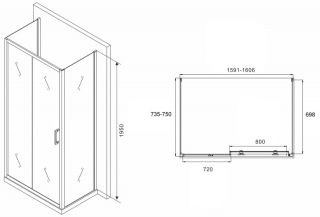 Душевой уголок ABBER Schwarzer Diamant AG30160B-S75B-S75B 160x75см чёрный