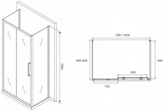 Душевой уголок ABBER Schwarzer Diamant AG30160H-S90-S90 160x90см хром