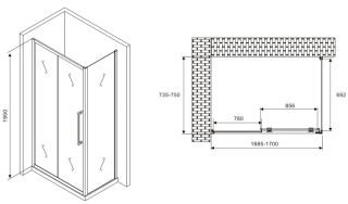 Душевой уголок ABBER Schwarzer Diamant AG30170BH-S75B 170x75см чёрный
