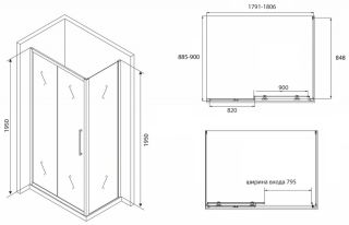 Душевой уголок ABBER Schwarzer Diamant 180x90см AG30180BH-S90B
