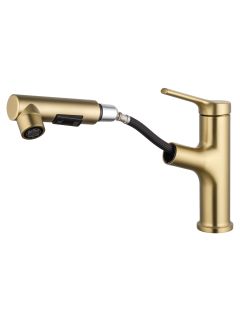 Смеситель для раковины Wonzon & Woghand WW-A40862-BG с выдвижным изливом брашированное золото