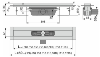 Душевой лоток AlcaPlast с порогами для цельной решетки 30см хром APZ6-300
