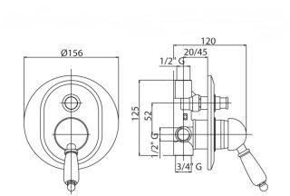 Встраиваемый однорычажный смеситель для душа с переключателем, золото Cezares ELITE-VDIM-03/24-Nc