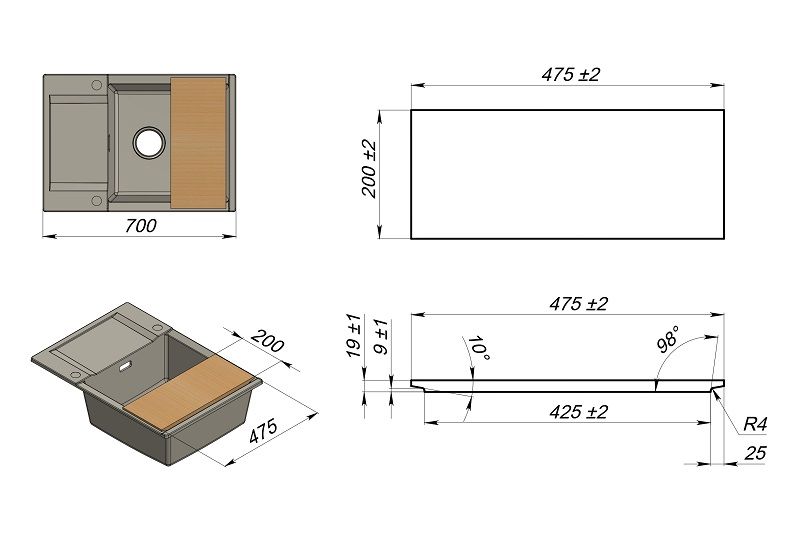 Мойка кухонная Granula 7003, АЛЮМИНИУМ