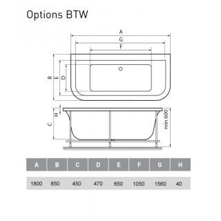 Акриловая ванна Vayer Options BTW 180x85 Гл000006810 без гидромассажа