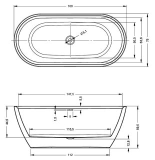 Акриловая ванна Riho Inspire Velvet Fall B091005220 160х75см заполнение через перелив чёрный матовый/белый матовый