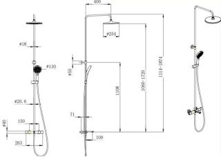 Душевая стойка Kerama Marazzi Fonte FO.301.KM.BLK.M с термостатом на три потока с фиксированным изливом и механическим смесителем чёрный матовый